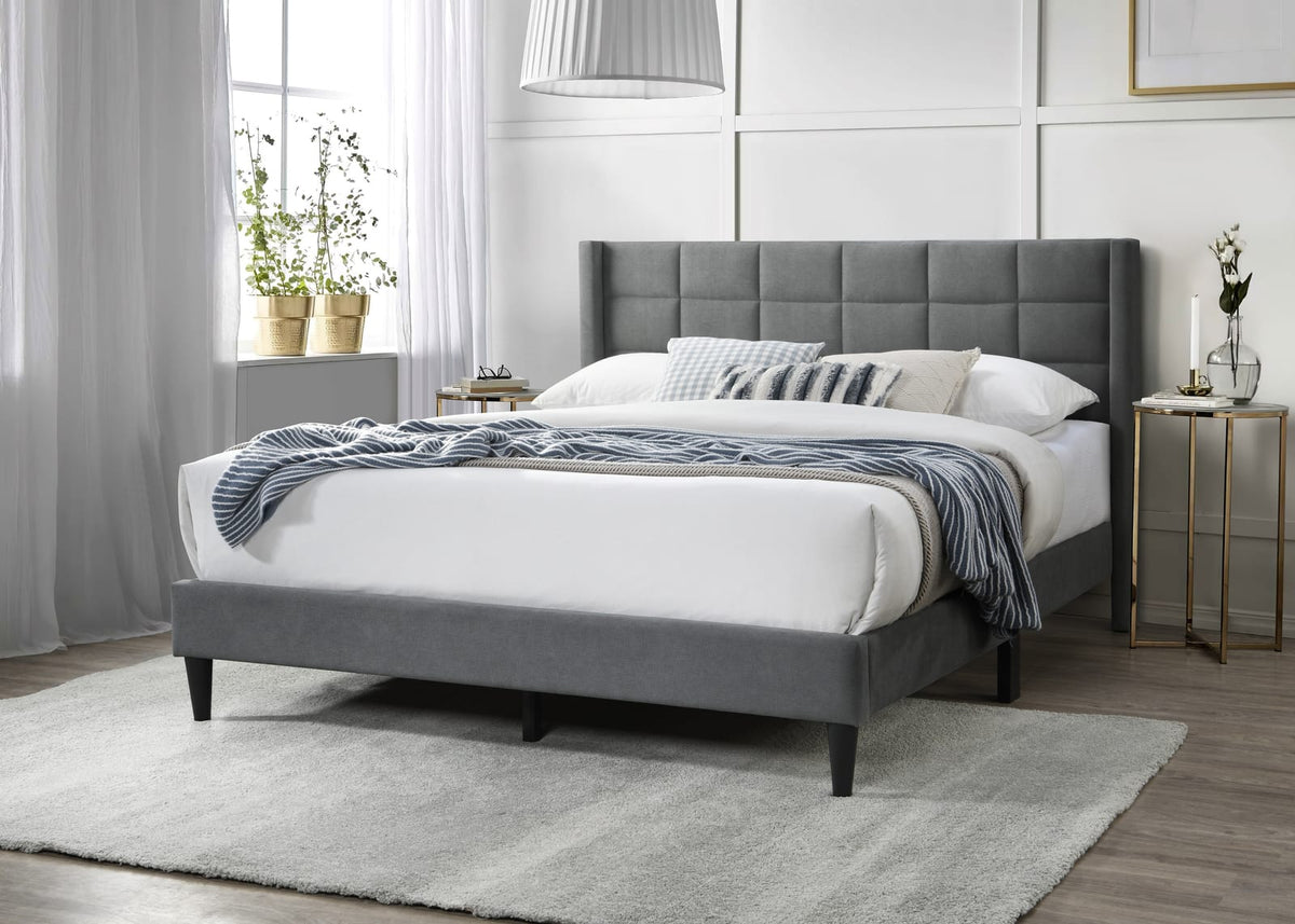 Queen Gray Linen Bed Frame - Modern Bedroom Style