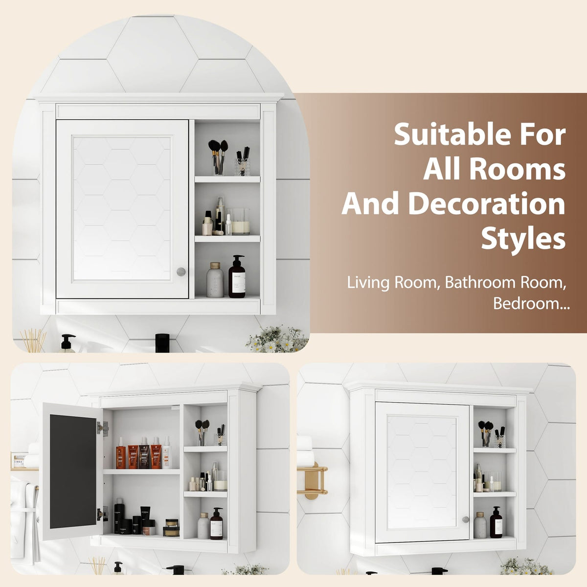 30'' Wall Mounted Bathroom Medicine Cabinet with Mirror - White