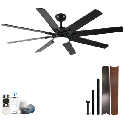 Modern Black Walnut Smart Ceiling Fan with LED Light