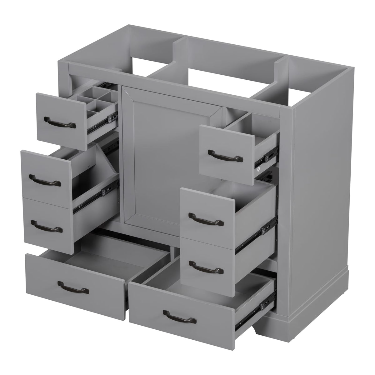Grey Solid Wood Bathroom Vanity Cabinet Base with Six Drawers