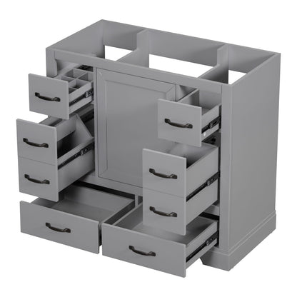 Grey Solid Wood Bathroom Vanity Cabinet Base with Six Drawers