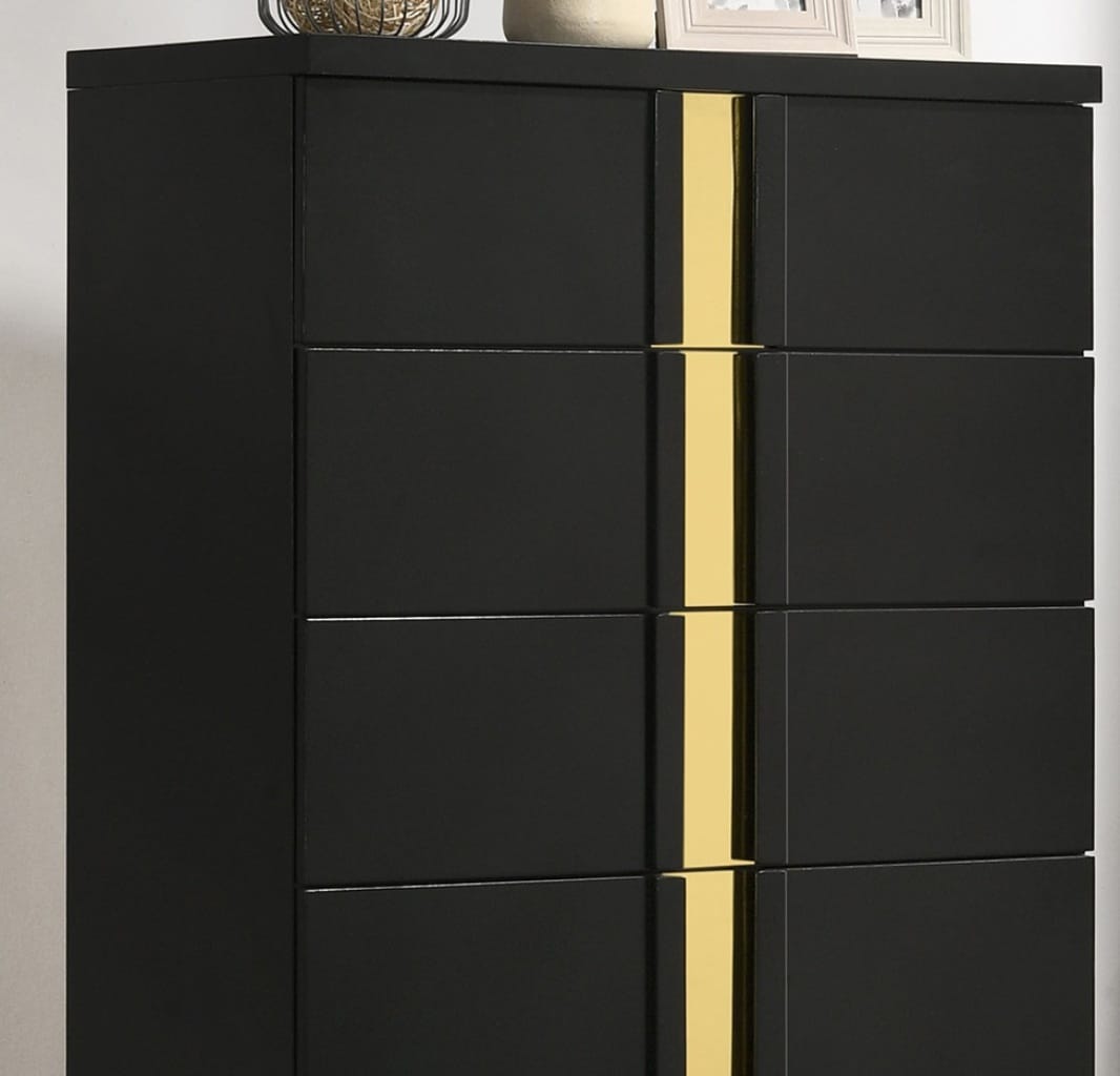 Black Gold Contemporary Bedroom Chest with Metal Legs