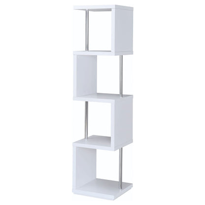 White 4-Tier Geometric Wood Bookcase Shelves for Living Room