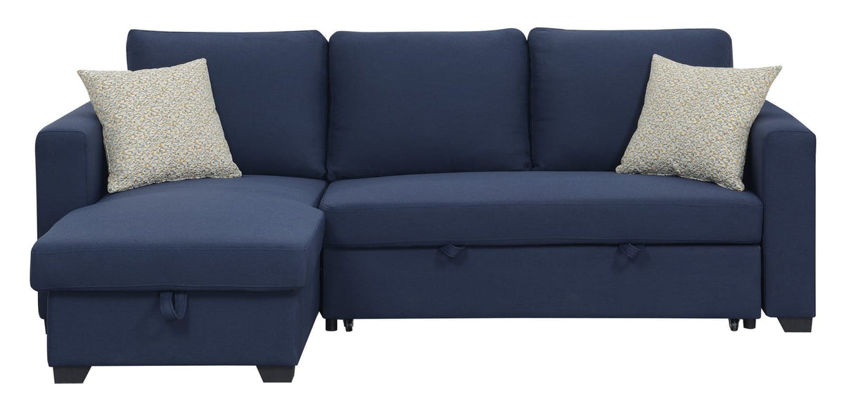 Navy L-Shaped Sectional Sofa with Sleeper & Storage for Living Room
