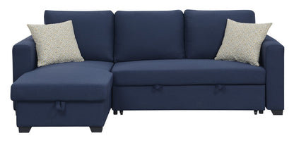 Navy L-Shaped Sectional Sofa with Sleeper & Storage for Living Room