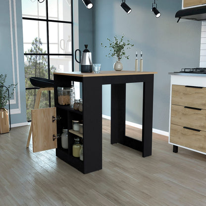 36" Kitchen Island - Black & Natural Oak Engineered Wood