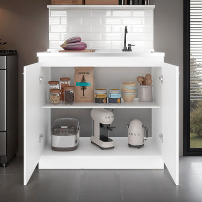 White Freestanding Kitchen Sink with Cabinet