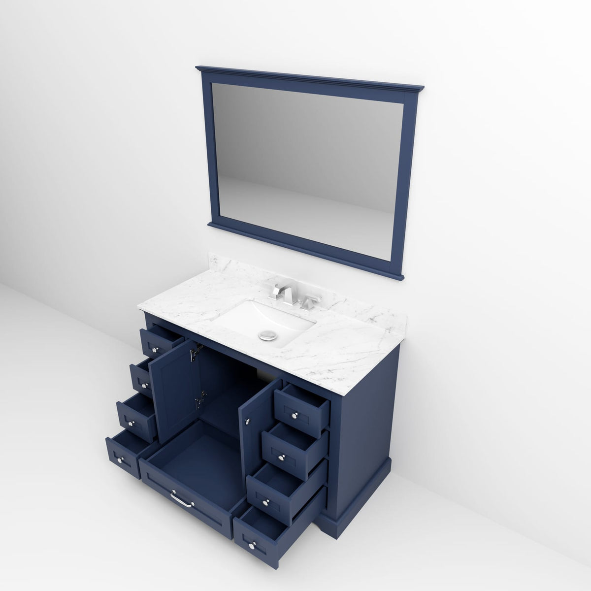 Navy Blue Bathroom Vanity with Marble Top