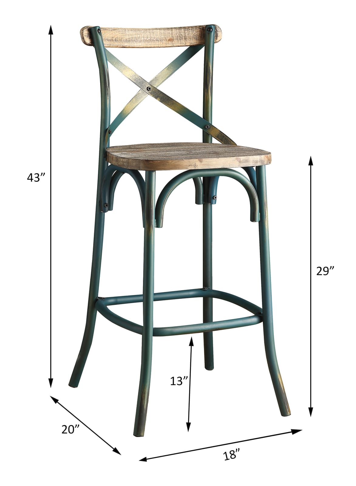 Zaire Bar Chair - Antique Turquoise & Oak Finish