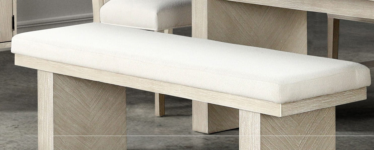 Natural Farmhouse Dining Bench with Fabric and Foam Cushion