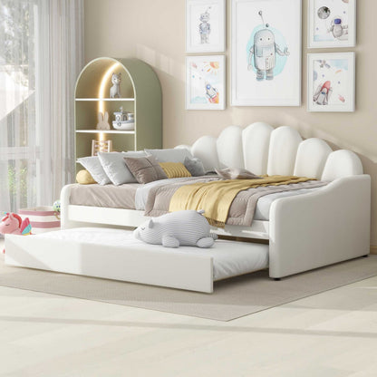 Full Size Upholstered Daybed with Trundle - White