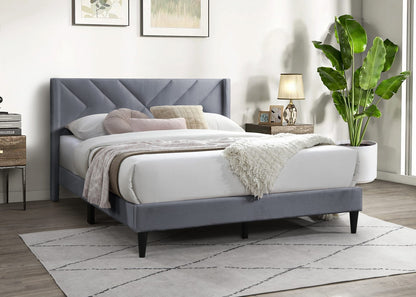 Elegant Grey Velvet Queen Bed Frame - Box Spring Not Required