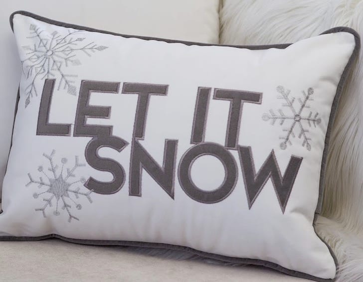 White Velvet Lumbar Pillow - Let It Snow Embroidery