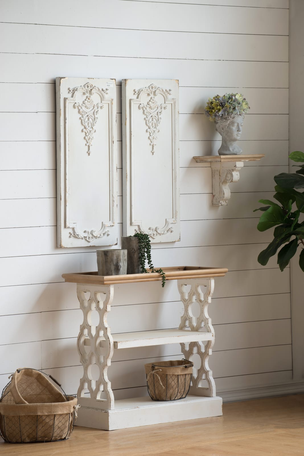 Small Wood Shelf Unit - Brown Antique White Storage