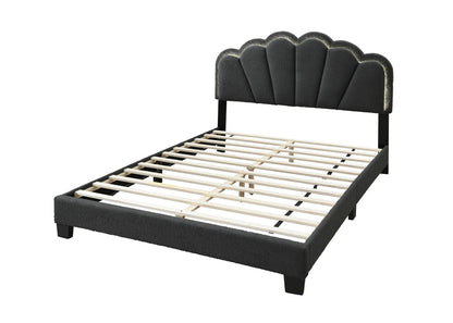 Queen Size Bed Frame - Charcoal Wool Floral Headboard Box Spring Not Required