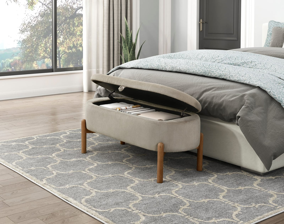 Taupe Mid-Century Modern Storage Bench 42" x 18"