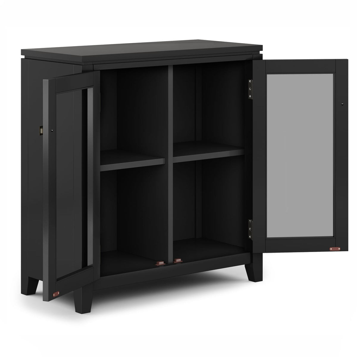 Solid Wood Storage Cabinet with Glass Doors in Black for Living Room