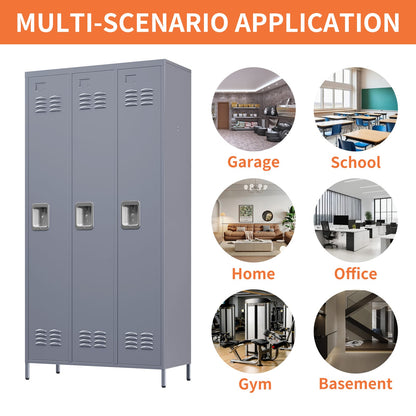 Gray Metal Locker - 3 Door Storage Cabinet for Gyms & Offices