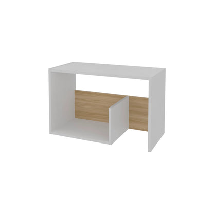 Light Oak Particle Board Side Table with Open Storage for Living Room