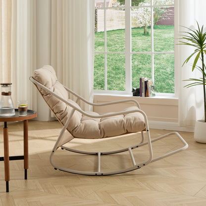 Beige Steel Outdoor Rocking Chair for Garden or Poolside Relaxation