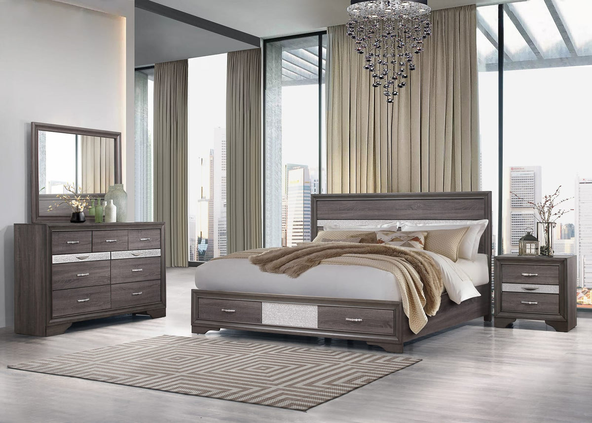 RYDER Sparkle Grey Nightstand - 2 Drawers, Modern Style