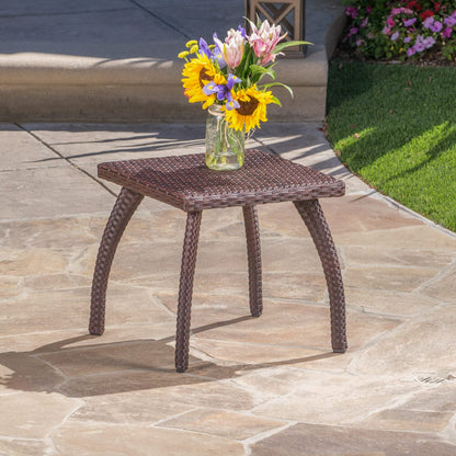 Brown Rattan Side Table for Patio Outdoor