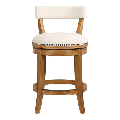 Pecan Wood Fabric Stool for Guest Room Decor, Curved Seat Bench for Bedroom