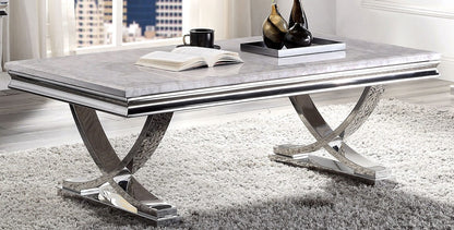 Modern Glam Coffee Table - Chrome, Faux Marble Top