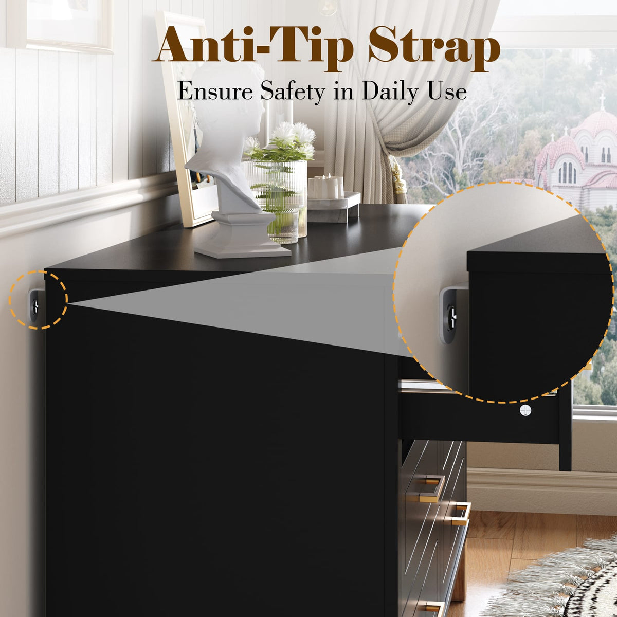 6-Drawer Black Dresser - Bedroom Storage Cabinet
