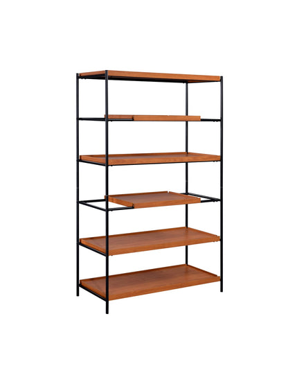 Oaken Honey Oak Bookshelf - Black Metal Display Shelf