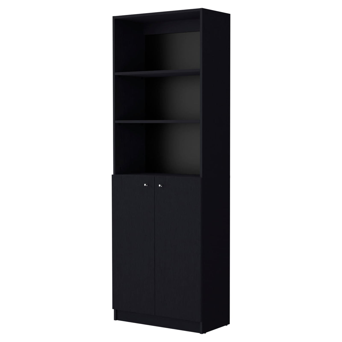 Black Engineered Wood 2-Door Bookcase Storage Cabinet