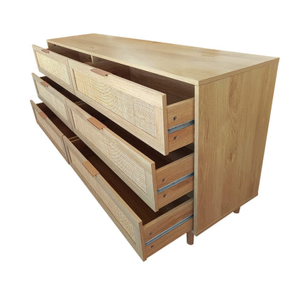 Natural Rattan 6-Drawer Dresser - Bedroom Storage Cabinet