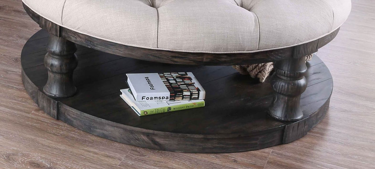 Antique Grey Round Wooden Coffee Table - Rustic Style for Living Room