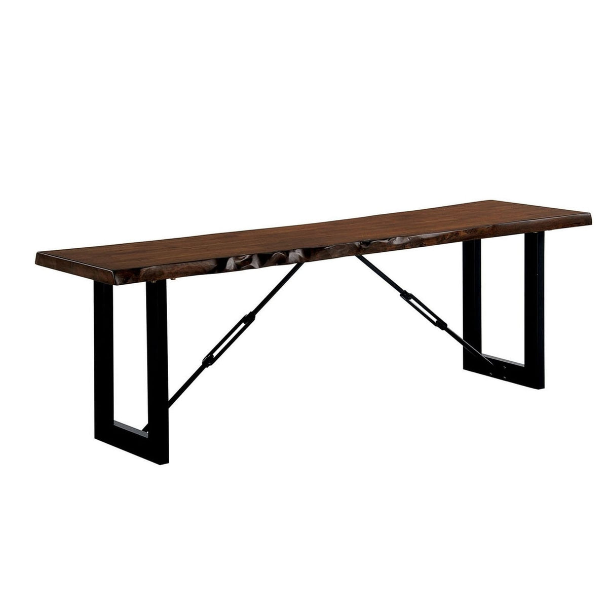 Black Brown Metal Bench - Rectangular Wood Seat