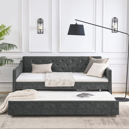 Comfortable Grey Daybed Sofa Bed with Trundle for Guest Storage