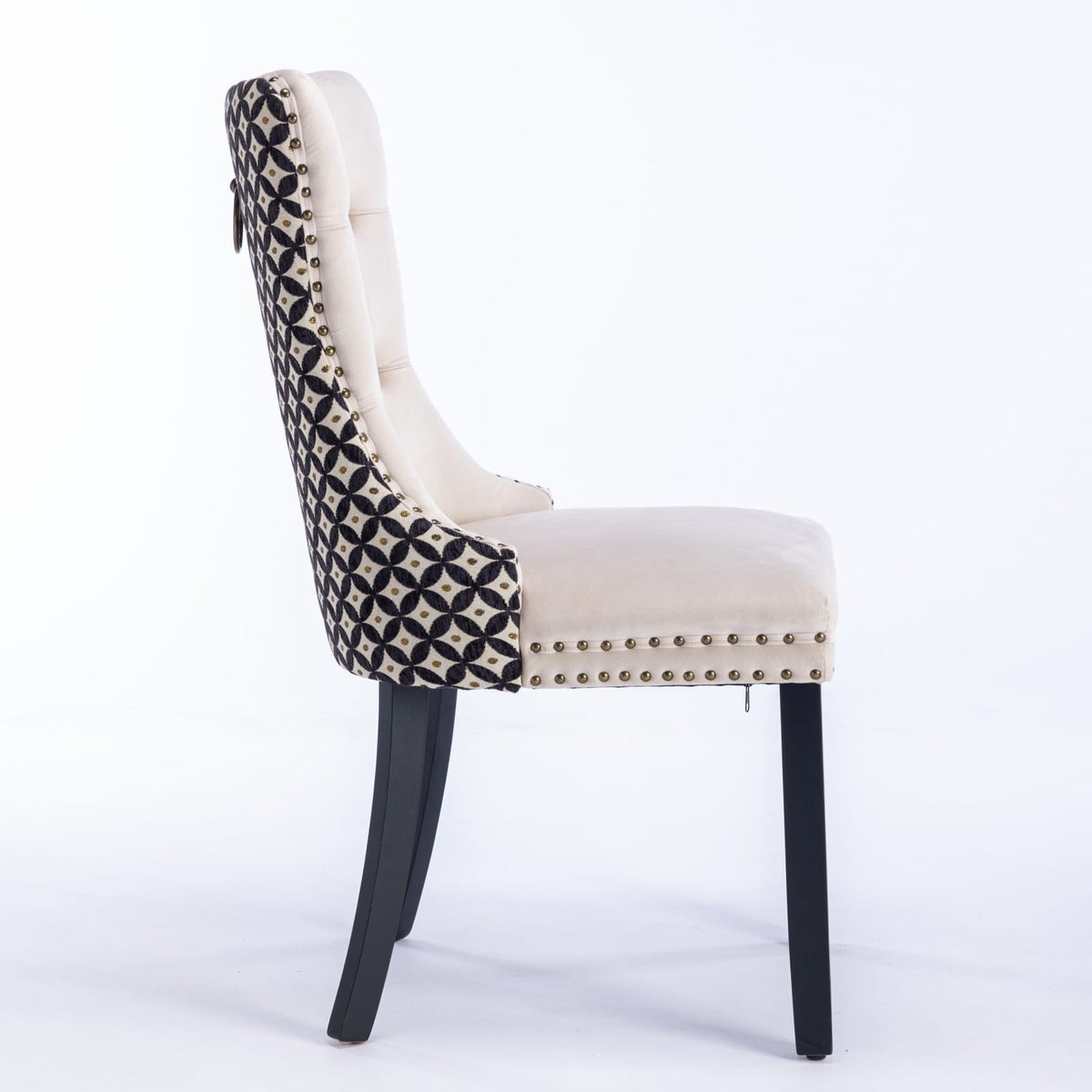 Beige Velvet Dining Chairs Set of 2 with Solid Wood Frame