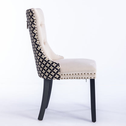 Beige Velvet Dining Chairs Set of 2 with Solid Wood Frame