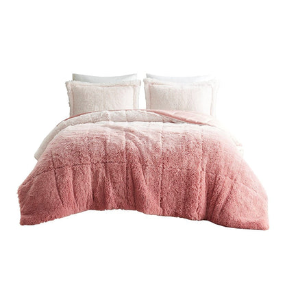 Queen Blush Polyester Shaggy Comforter Set