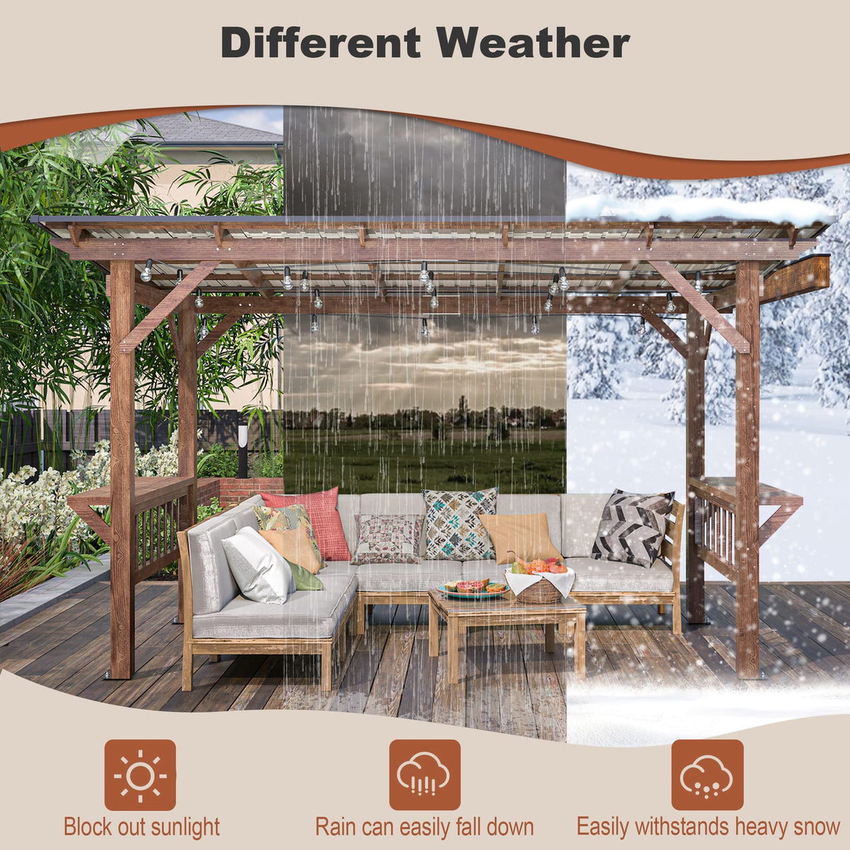 13' x 6.5' Wooden Pergola Grill Gazebo - Brown