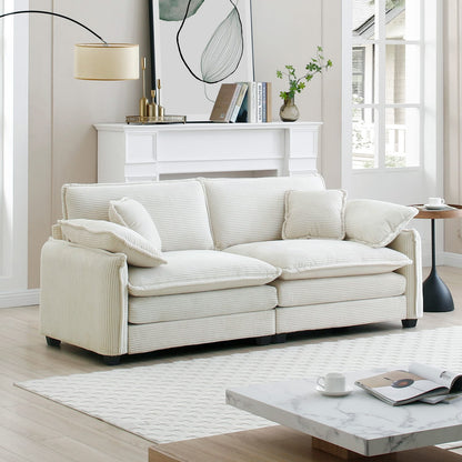 Beige Corduroy 2-Seat Sofa - Comfortable Living Room Sofa