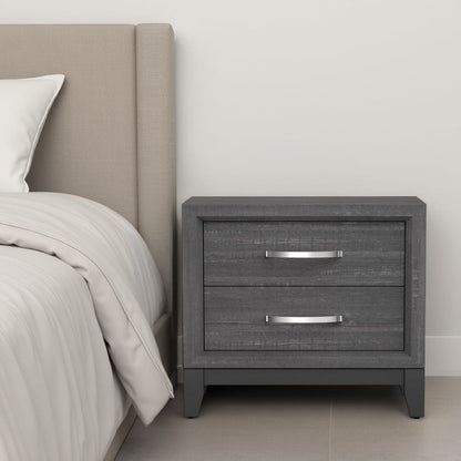 Gray Wood Nightstand with Two Drawers for Bedroom