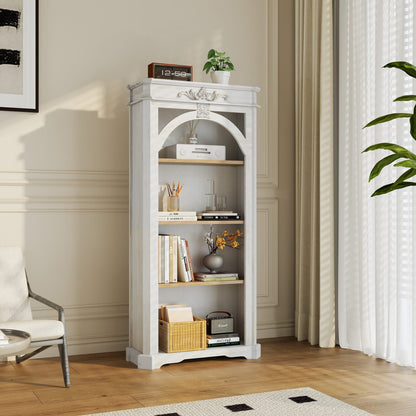 White Vintage 4 Tier Bookshelf - 65 Inch Tall Storage