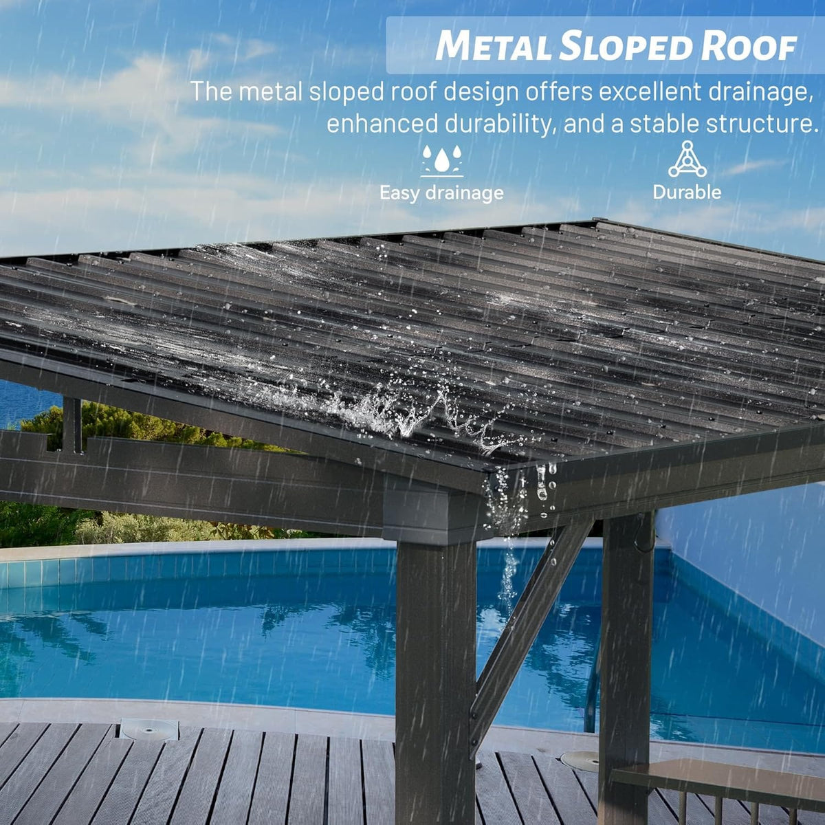 6.5'x12' Gray Metal Grill Gazebo - Outdoor BBQ Cover
