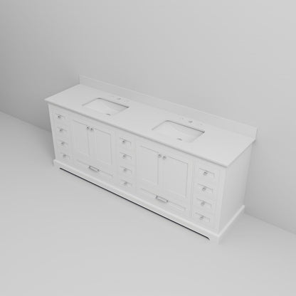 White Double Bath Vanity - 84" W with Quartz Top