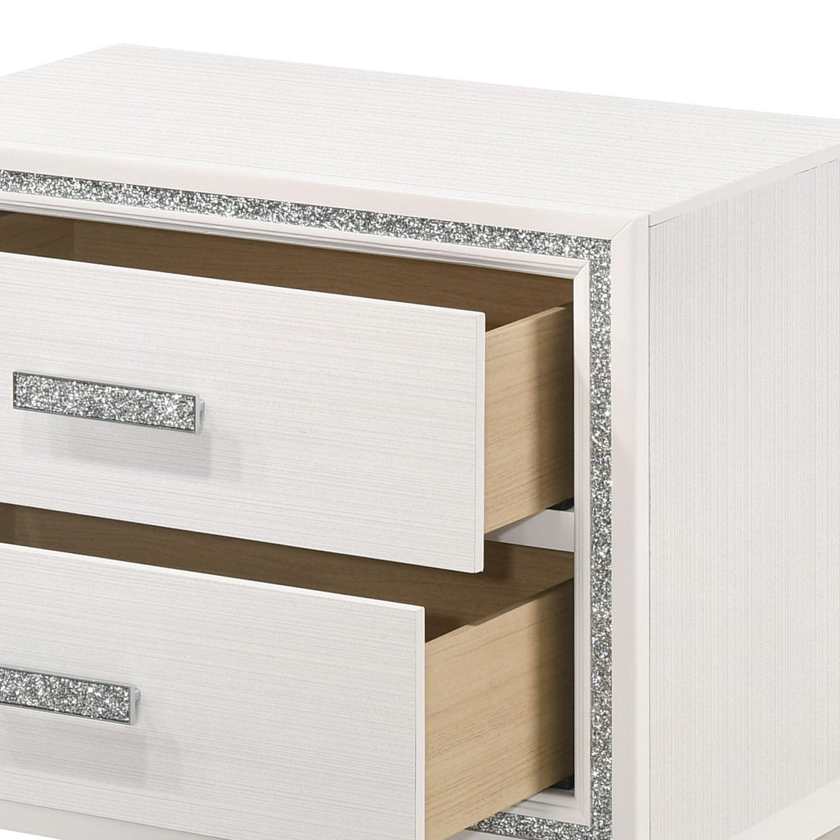 White Synthetic Wood Nightstand with Storage Drawers for Bedroom
