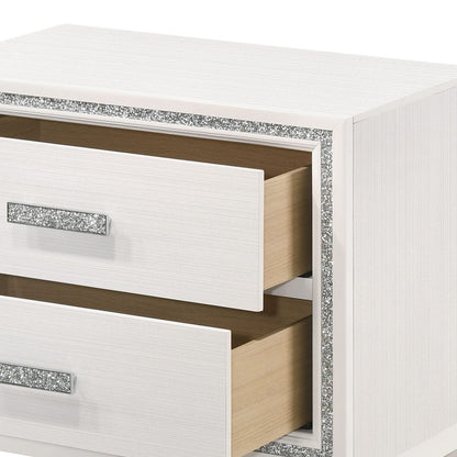 White Synthetic Wood Nightstand with Storage Drawers for Bedroom