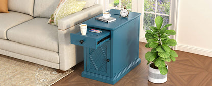 Navy Blue MDF Charging End Table with Storage for Living Room