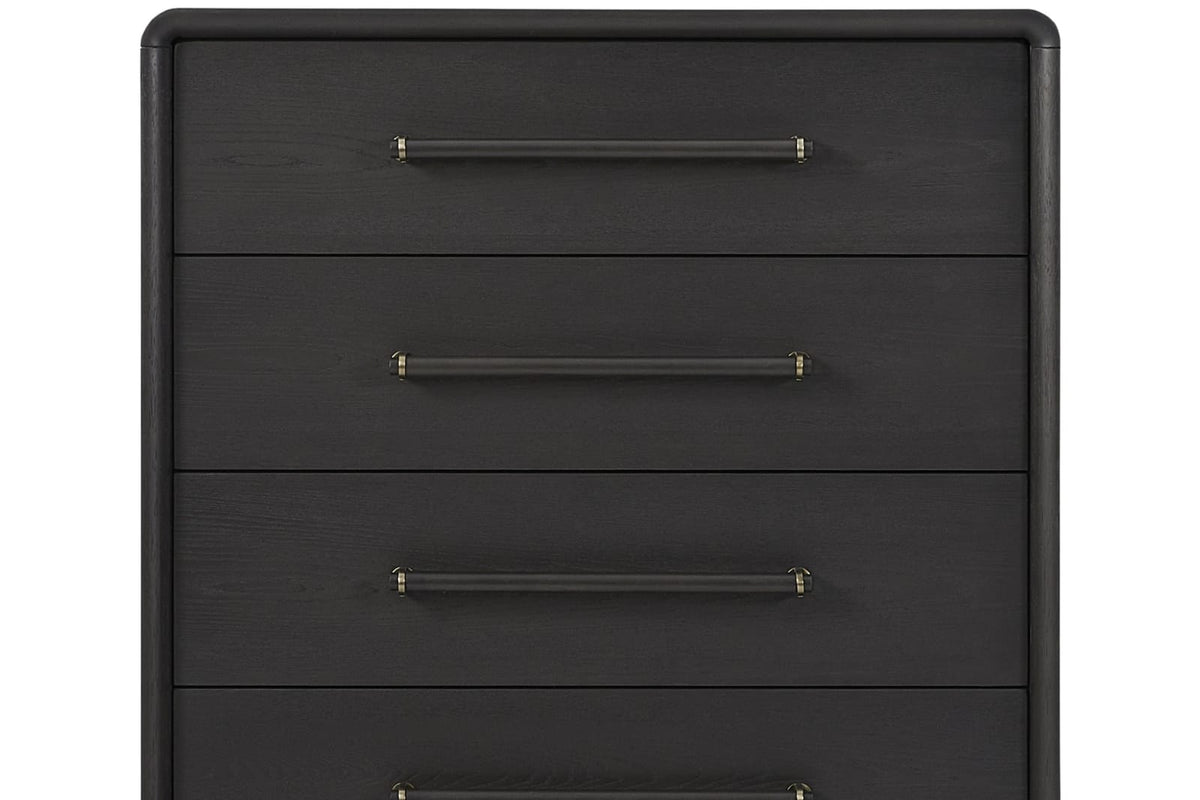 Black Solid Wood Chest with 5 Drawers for Bedroom Storage