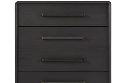 Black Solid Wood Chest with 5 Drawers for Bedroom Storage