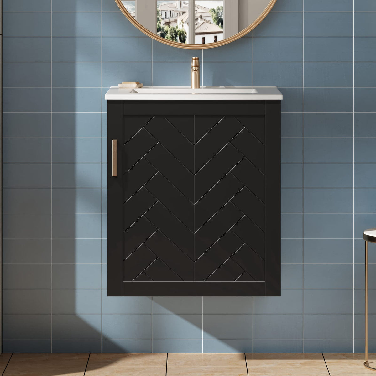 Black Solid Wood Bathroom Cabinet - Wall Mounted Storage